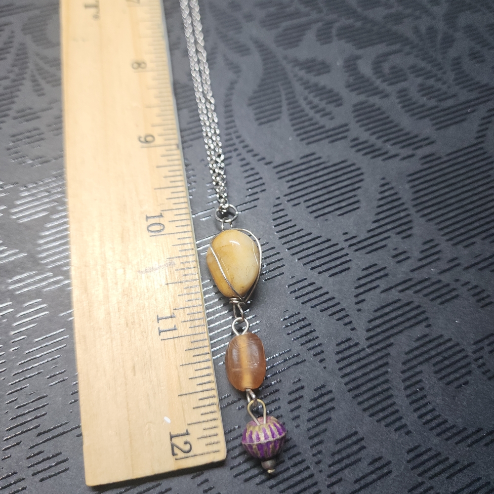Chic Silver Necklace with Amber and Purple Beads